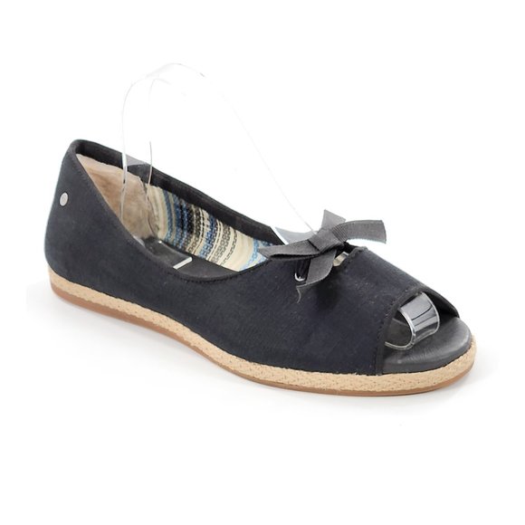 UGG Shoes - Ugg Australia Marleigh Peep Toe Canvas Bow Espadrille Flats Fur Heel